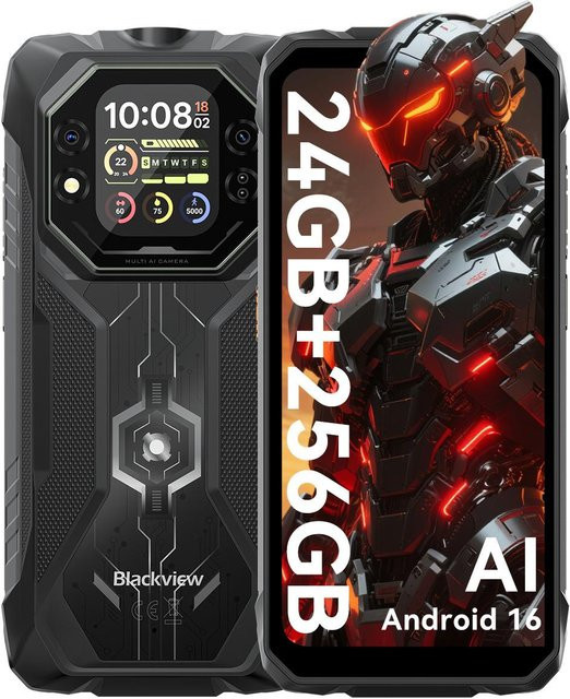 Blackview ROCK 1 Robustes Dual-Screen Smartphone in Schwarz mit 6,56 Zoll Display, 15000mAh Akku, 24GB RAM und 256GB ROM, Helio G81, IP69K/IP68 Wasserdichtigkeit - Bild 1