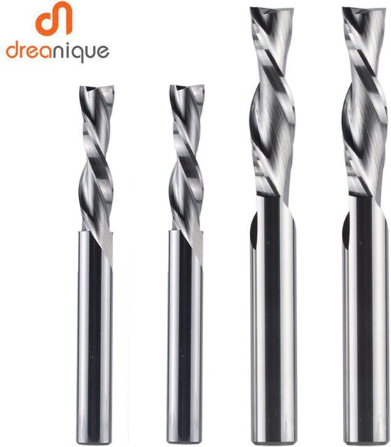 Dreanique Spiralfräser mit 2 Schneiden aus Carbide für Holz und MDF, Down Cut, Farbe: Silber - Bild 1