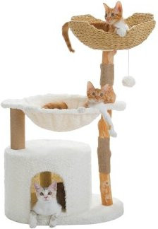 Pawz Road Moderner Kratzbaum mit Rattankorb und Höhle in Beige, Höhe: 102 cm - Bild 1
