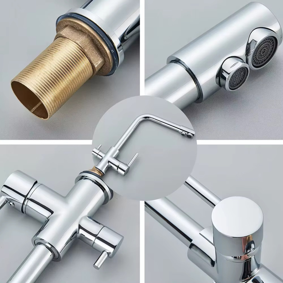 MYQualife Küchenarmatur aus Messing mit 3-Wege-Filter als Zweigriffmischer für heißes und kaltes Trinkwasser in gebürstetem Nickel - Bild 4