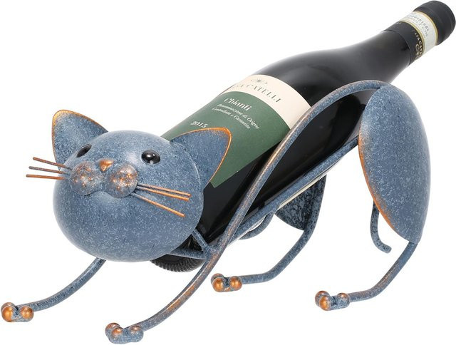 Tomfeel Weinhalter aus Eisen in Form einer liegenden Katze, freistehendes Weinflaschenregal aus Metall, Blau - Bild 1