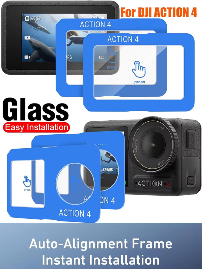DJI Osmo Action 4 Displayschutzfolien Set aus gehärtetem Glas für Vorderseite, Rückseite und Objektiv, transparent - Bild 7