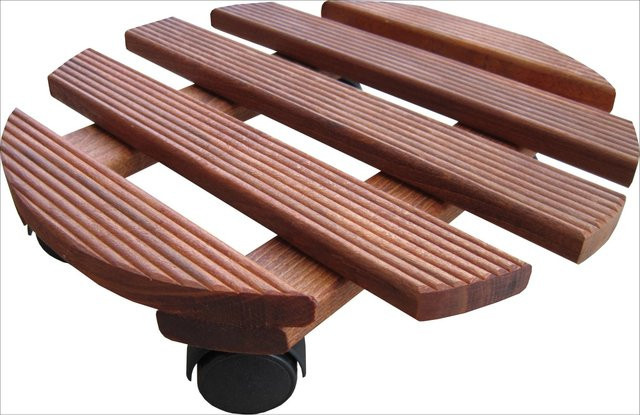 Runder Pflanzenroller aus Mahagoni und Buche in Braun und Rosa, Durchmesser: 30 cm - Bild 1