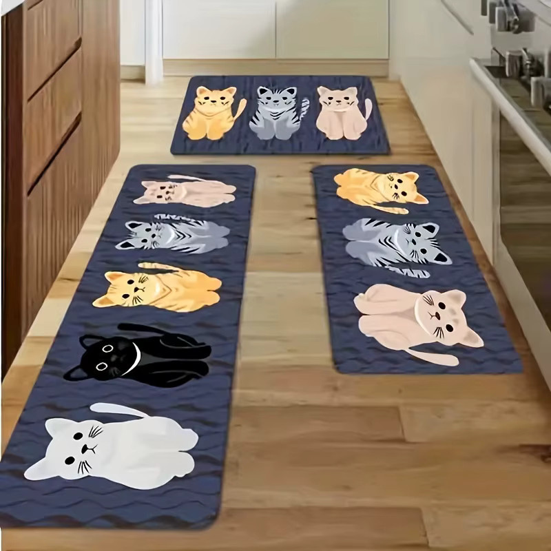 VIKAMA Bodenmatte mit niedlicher Cartoon-Katze, weicher Teppich für Wohnzimmer, Küche oder Schlafzimmer, Mehrfarbig, B/T: 60 x 40 cm - Bild 1