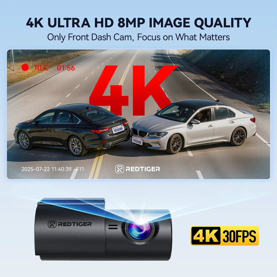 REDTIGER A1 4K Mini Dashcam in Schwarz mit WLAN, App-Steuerung, Nachtsicht und 24-Stunden-Parkmodus - Bild 2