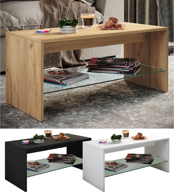 VCM Couchtisch Wisal in Braun mit Holzstruktur-Nachbildung und Glas, H x B x T: 40 x 90 x 40 cm - Bild 1