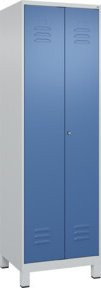C+P Wäsche-Spind Classic PLUS mit 2 Abteilen, Füße, Zylinderschloss und 4 Fachböden, Grau/Blau, H x B x T: 195 x 60 x 50 cm - Bild 1