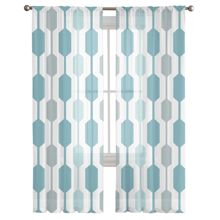 Tonnika Chen Tüllvorhang Transparent mit geometrischem Muster aus Polyester, Breite: 100 cm, Höhe: 130 cm, 2er-Set - Bild 2