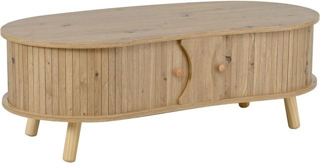 okwish Couchtisch in Erbsenform mit Rillenoptik und Schiebetüren, Farbe Beige, B/T/H: 108 x 50 x 37 cm - Bild 1