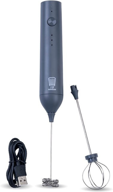 Fackelmann Chefkoch elektrischer Milchaufschäumer, 4-teilig, grau, wiederaufladbar - Bild 1