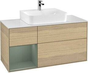 V&B Waschtischunterschrank Finion mit Wandbeleuchtung in Eiche Lack, Breite: 120 cm, Tiefe: 50,1 cm, Höhe: 50,1 cm - Bild 1