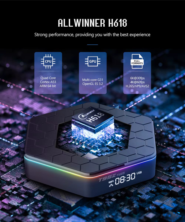 T95ZPLUS Smart TV Box Globale Version mit Allwinner H618, 4K HDR10, WiFi6 und Bluetooth 5, 32GB/64GB, Schwarz - Bild 2