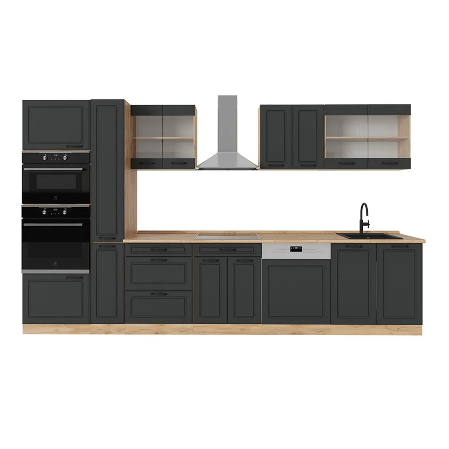 Vicco R-Line Küchenzeile Landhaus Stil in Anthrazit und Eiche, Breite: 350 cm - Bild 2