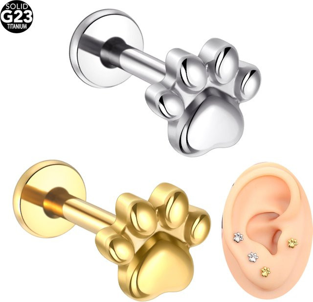 SWANJO Piercing Labret Katzenpfoten, Titan, Unisex - Bild 1