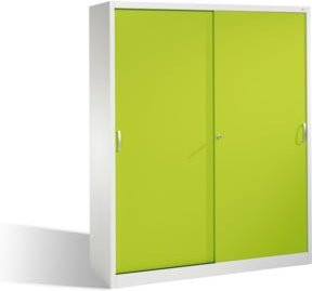 C+P Aktenschrank Acurado mit Schiebetüren, 2 x 5 Ordnerhöhen, Front Viridingrün, Korpus Lichtgrau, H x B x T: 195 x 160 x 50 cm - Bild 1