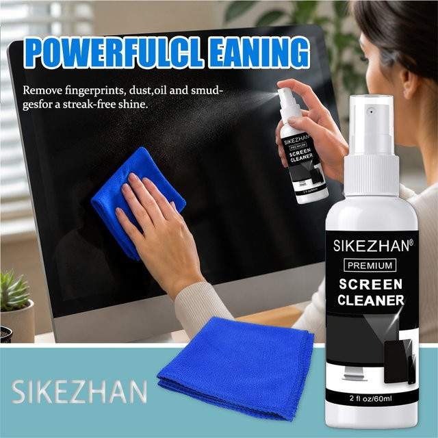 SIKEZHAN Bildschirmreiniger-Spray-Set mit Mikrofasertuch für streifenfreie Reinigung von TV, Laptop, Handy, Monitor und Tablet, 60 ml - Bild 1
