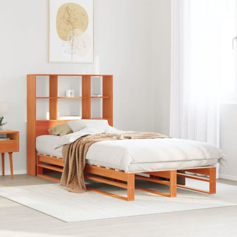 Massivholzbett aus Kiefer mit Regal von Vidaxl in Braun, B/T/H: 75 x 190 cm - Bild 1