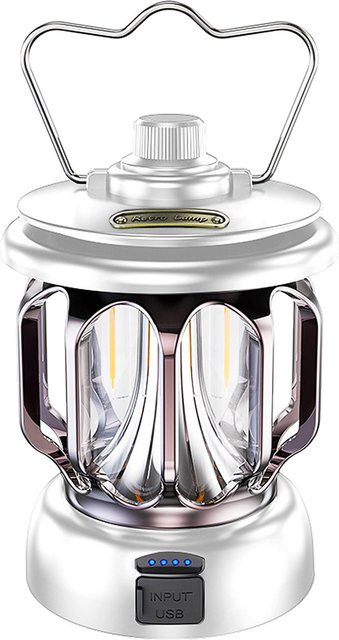 TOMTOP JMS Wiederaufladbare Vintage-LED-Laterne aus Metall in Weiß, dimmbare Tischlampe für Camping und Garten - Bild 1