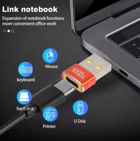 USB-C auf USB-A Adapter in Grün mit PD 100W Schnellladung und OTG-Funktion für iPhone 15, Samsung und Xiaomi - Bild 3