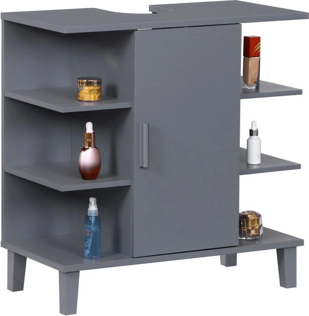 Relaxdays Waschbeckenunterschrank aus MDF in Grau Matt mit Türfach und Ablagen, B/T/H: 65 x 64 x 31 cm - Bild 1