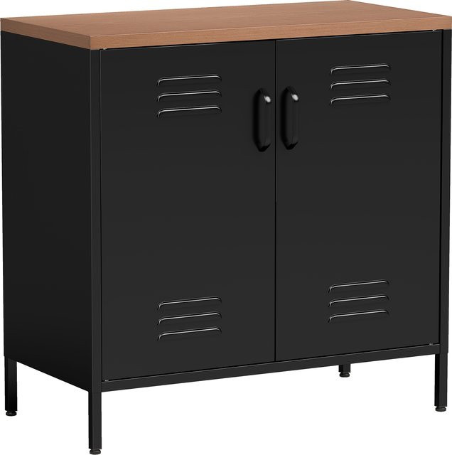 HOMCOM Sideboard aus Metall im Industrie-Look mit 2 Türen und verstellbarem Regal, Schwarz, B/T/H: 80 x 40 x 80 cm - Bild 1