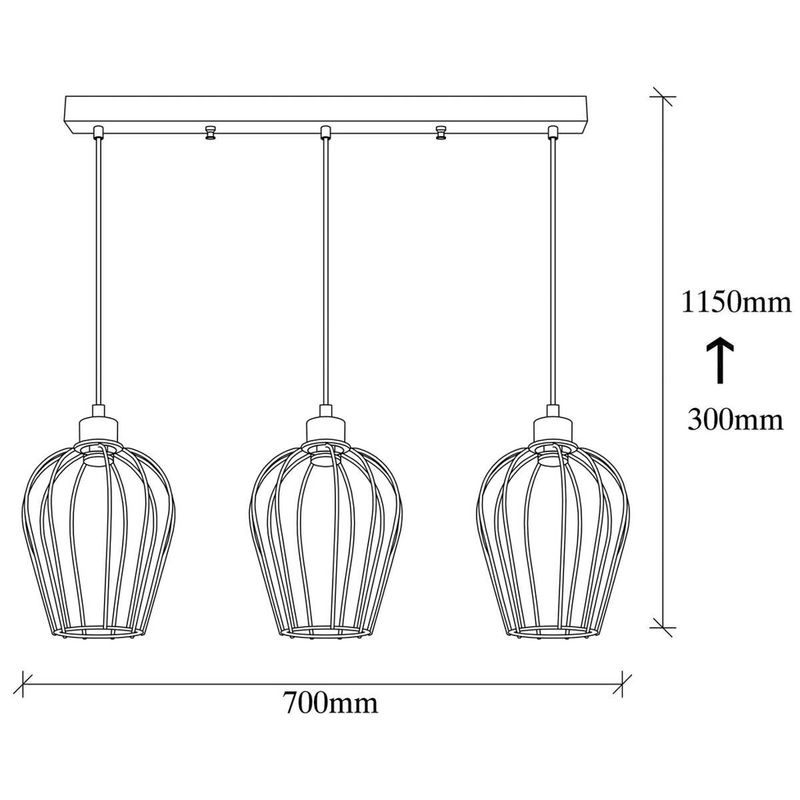 Opviq Pendelleuchte Tel in Schwarz aus Eisen mit 3 E27 Fassungen, Höhe: 115 cm, Breite: 20 cm, Tiefe: 20 cm - Bild 2