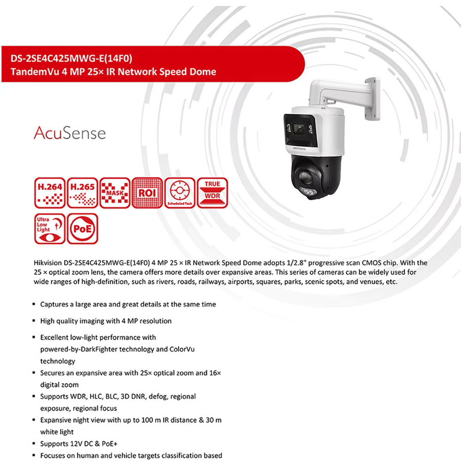 Hikvision TandemVu DS-2SE4C425MWG-E/14 IP-Kamera, 4MP Bullet & PTZ, 2,8 mm, 25X Zoom, Farbe & IR, Deep Learning Face Capture, Weiß - Bild 3