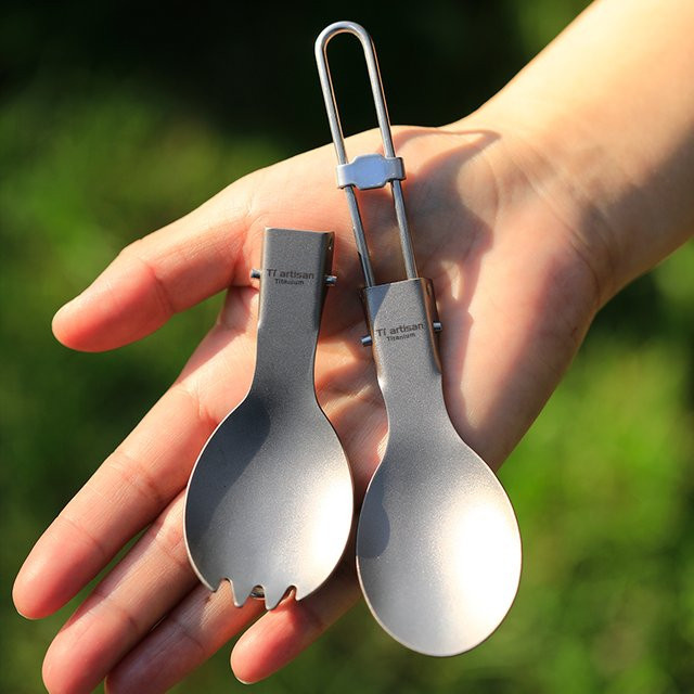 Tiartisan Titan-Löffel-Gabel Set, ultraleichtes faltbares Besteck in Silber Matt für Outdoor und Camping - Bild 1