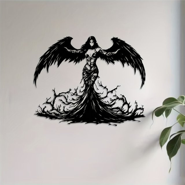 CIFBUY Engel Wandkunst aus Metall in Schwarz, gotische Skulptur für die Innen- und Außendekoration - Bild 1