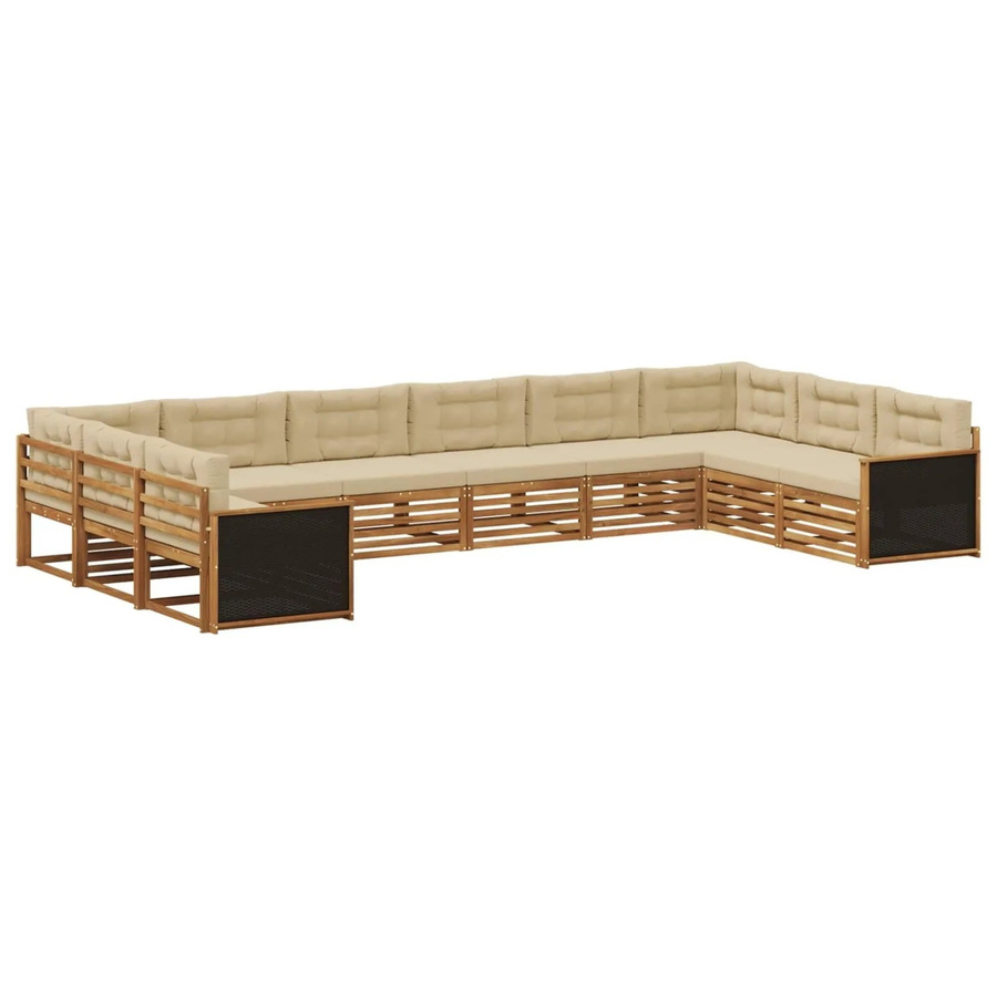 vidaXL Sofagarnitur aus Massivholz Akazie mit 10 Kissen in Natur-Beige - Bild 2