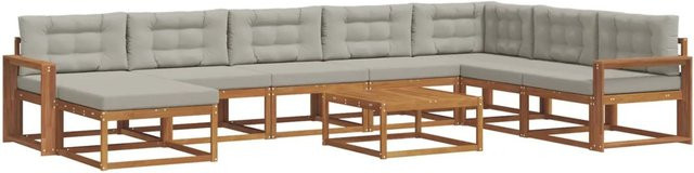 vidaXL Outdoor-Sofagarnitur aus Akazienholz mit 9-teiligem Set und Kissen in Hellgrau - Bild 1