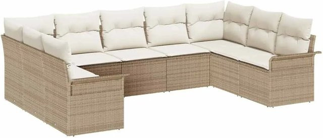 vidaXL Garten-Sofa-Set aus Polyrattan in U-Form mit Kissen, 9-teilig, Beige-creme - Bild 1
