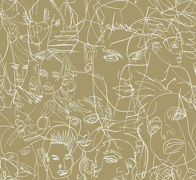 Jean Paul Gaultier Tapete Gouache in Gold und Beige mit abstraktem Portrait-Design aus Vlies - Bild 1