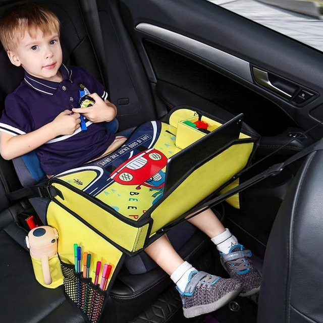 QIYOU Kinder-Reisetablett mit Organizer in Gelb für Kleinkinder und Kinder zur Nutzung im Autositz oder Flugzeug - Bild 1