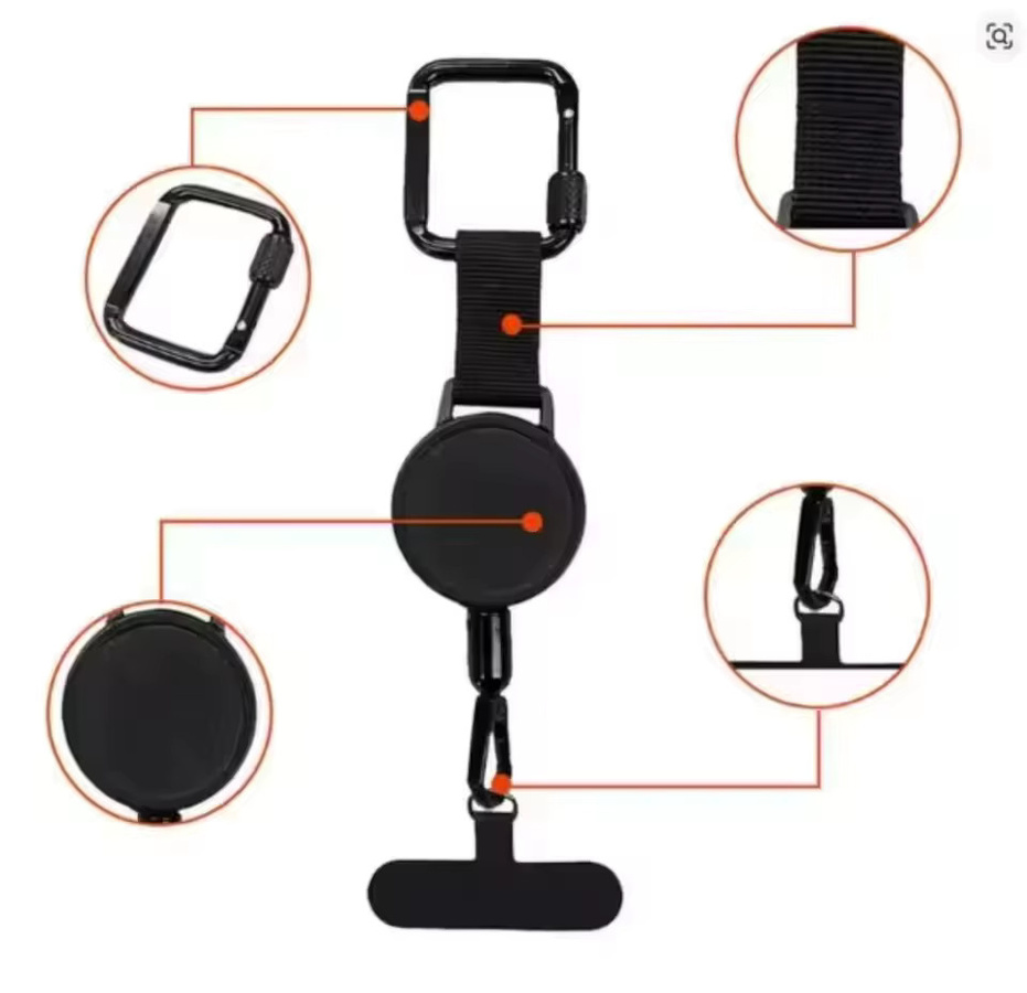 Einziehbarer diebstahlsicherer Handyhalter mit Gürtelclip und Smartphone-Lanyard in Schwarz - Bild 5