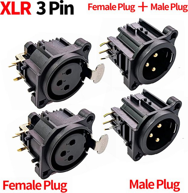 TITAK 10 Stück XLR 3-Pin Stecker und Buchsen Set, gebogener Nadelanschluss in quadratischer Form für PCB Panelmontage und Chassis, Farbe: Schwarz - Bild 1