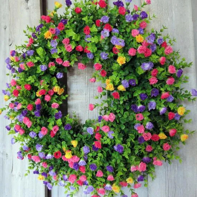 Amusedly Künstlicher Blumenkranz aus Eukalyptus und bunten Blüten in Weiß, Durchmesser: 28 cm - Bild 2