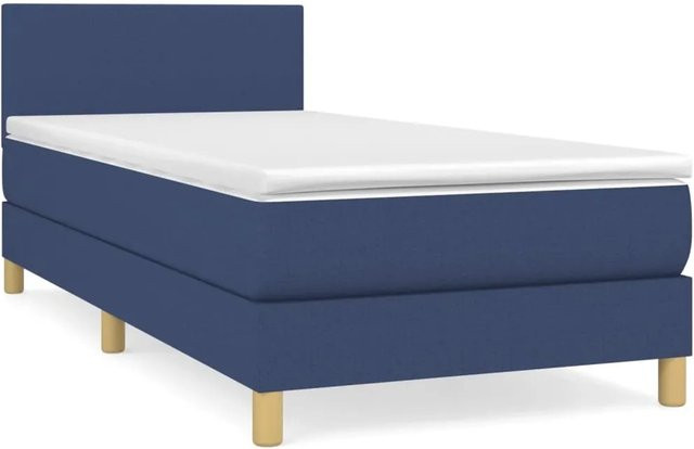 vidaXL Boxspringbett mit Matratze in Blau, Hybrid-Design mit Taschenfederkern, B/T: 90 x 200 cm - Bild 1