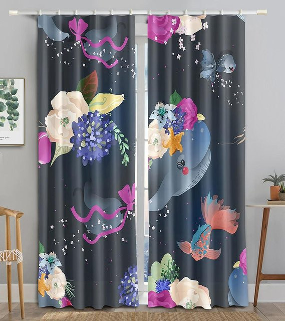 Yiran Furniture Verdunkelungsvorhang mit Blumen- und Pfauenmuster, 2er-Set, Rosa Grün Multicolour, Breite: 55 cm, Höhe: 120 cm - Bild 1
