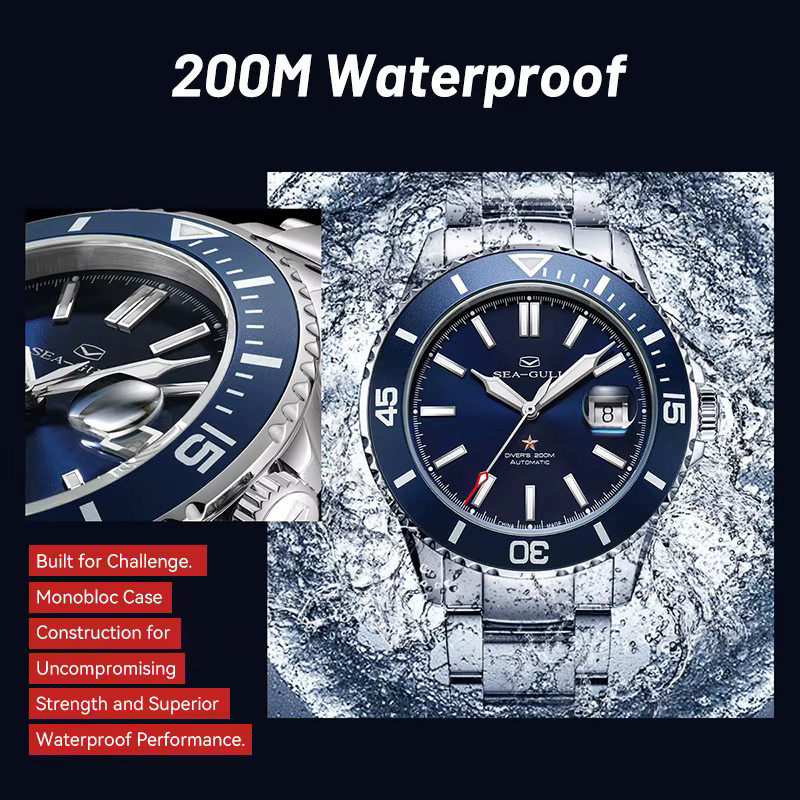 Seagull Herrenuhr, Automatik, Taucheruhr, Edelstahl, 44 mm, Blau - Bild 6