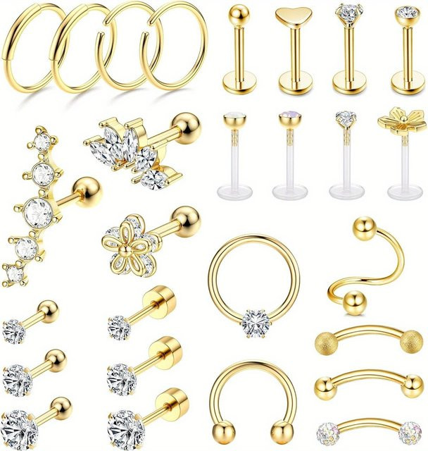 Drperfect Ohrstecker Edelstahl, Gold, Zirkonia, Unisex - Bild 1