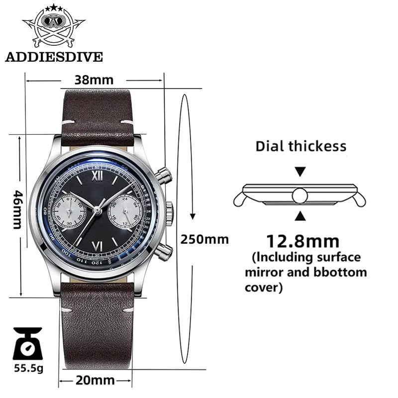 ADDIESDIVE Chronograph, Quarz, Edelstahl, Leder, Herren - Bild 2