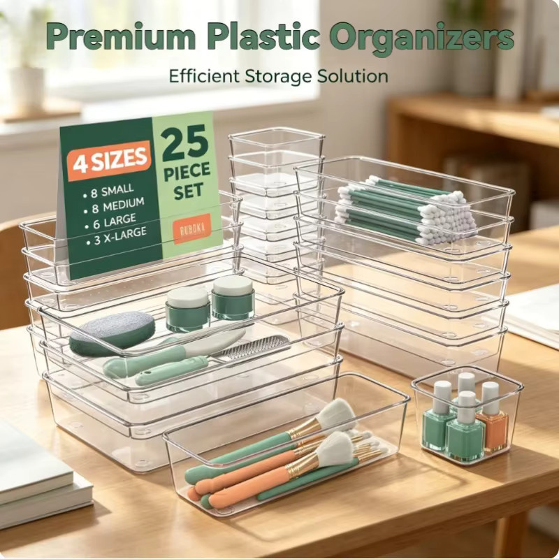 25 Stück Transparente Schubladenorganizer aus Acryl als Aufbewahrungsboxen für Bürobedarf, Make-up, Schmuck und Kosmetik - Bild 2