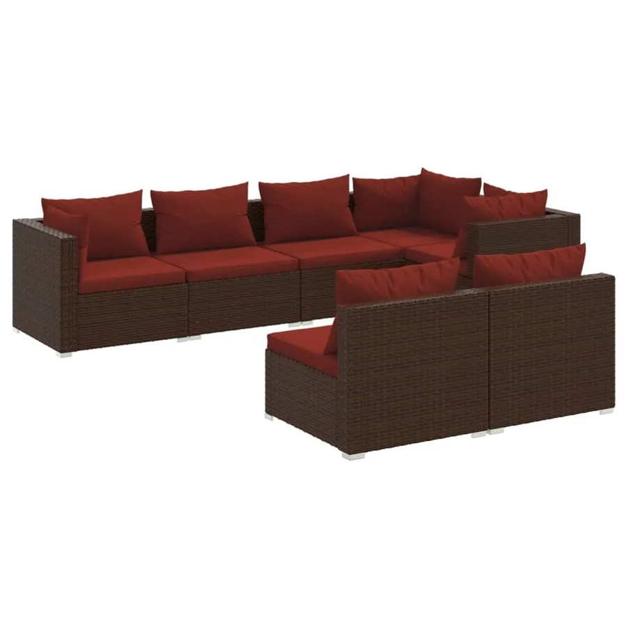 vidaXL 7-tlg Garten-Lounge-Set in L-Form aus braunem Poly-Rattan mit Kissen und pulverbeschichtetem Stahlgestell - Bild 2