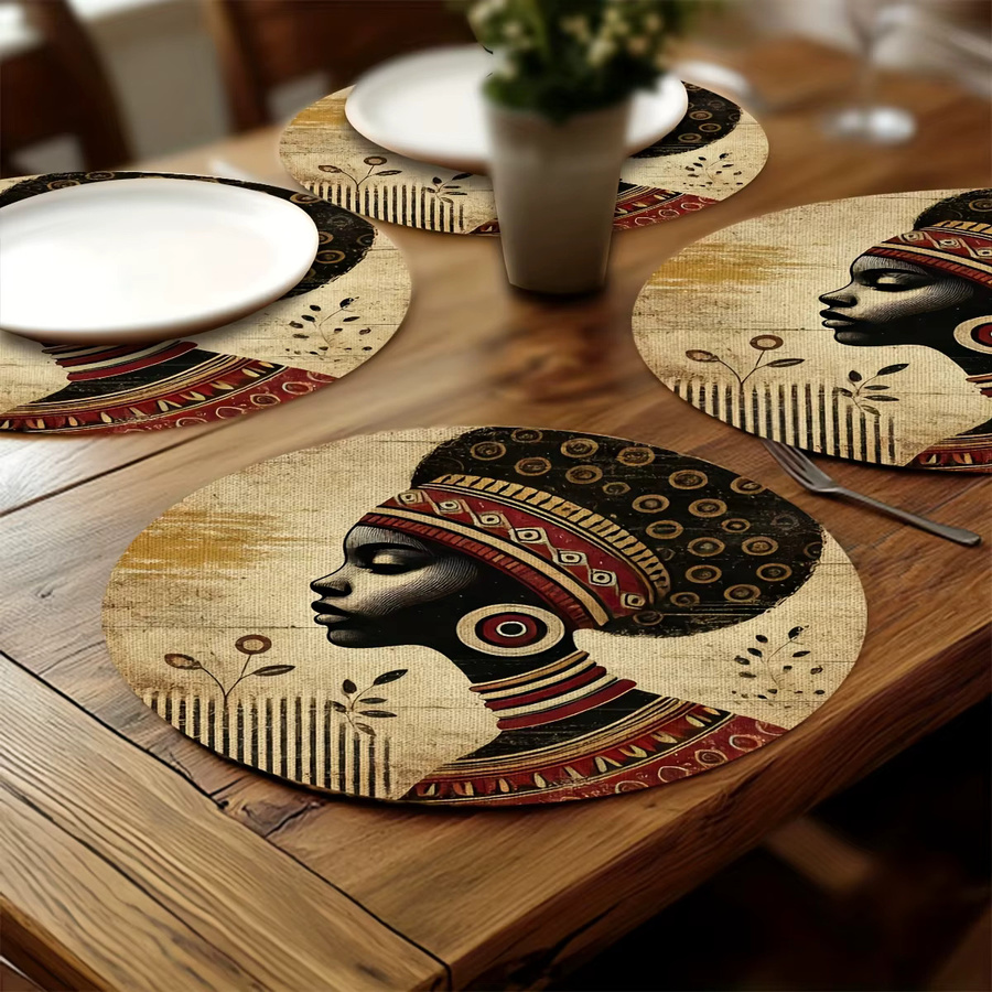 VIKAMA 4er Set runde Tischsets im Vintage-afrikanischen Stil, ethnisch gemustert, wasserdicht und hitzebeständig, Multicolour - Bild 2
