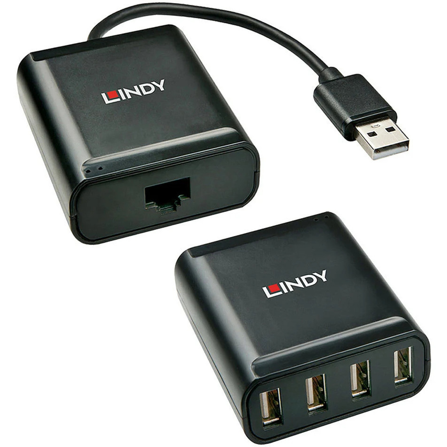 Lindy 4 Port USB 2.0 Cat.6 Extender in Schwarz mit USB-A und USB-C Anschlüssen - Bild 1