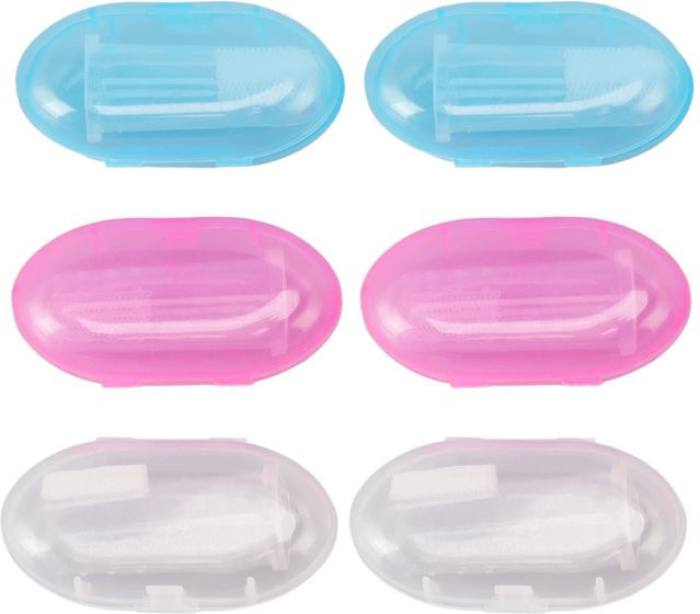 TOMTOP JMS Säuglingsfingerzahnbürsten-Set aus Silikon, 6 Stück, BPA-frei, Blau und Mehrfarbig - Bild 1