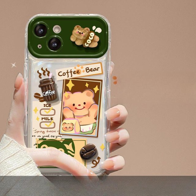 Transparente Handyhülle für Apple iPhone 15 Pro Max und iPhone 14 mit Butter Bär Puppenanhänger und Klappspiegel - Bild 1