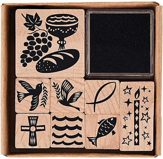 Rico Design Paper Poetry Stempelset mit christlichen Symbolen in Schwarz aus Holz - Bild 1