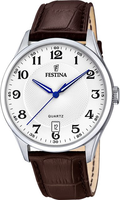 Festina Herrenuhr, Quarz, Edelstahl, Leder, 43 mm, Weiß - Bild 1